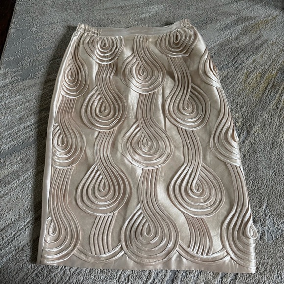 Tally Taylor midi skirt cream dressy satin formal swirls textured 16 - Picture 1 of 5